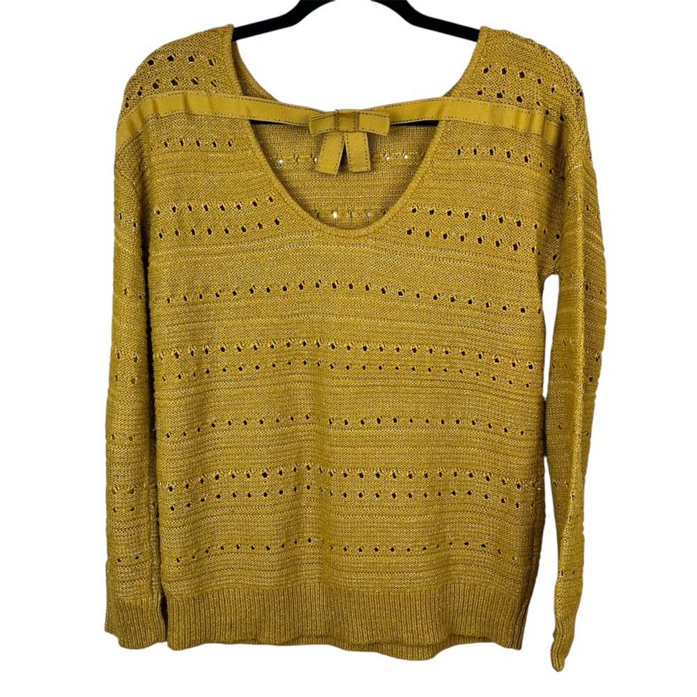 Mustard Yellow Knit Pullover Sweater with Back Bow Detail, Promod Boutique